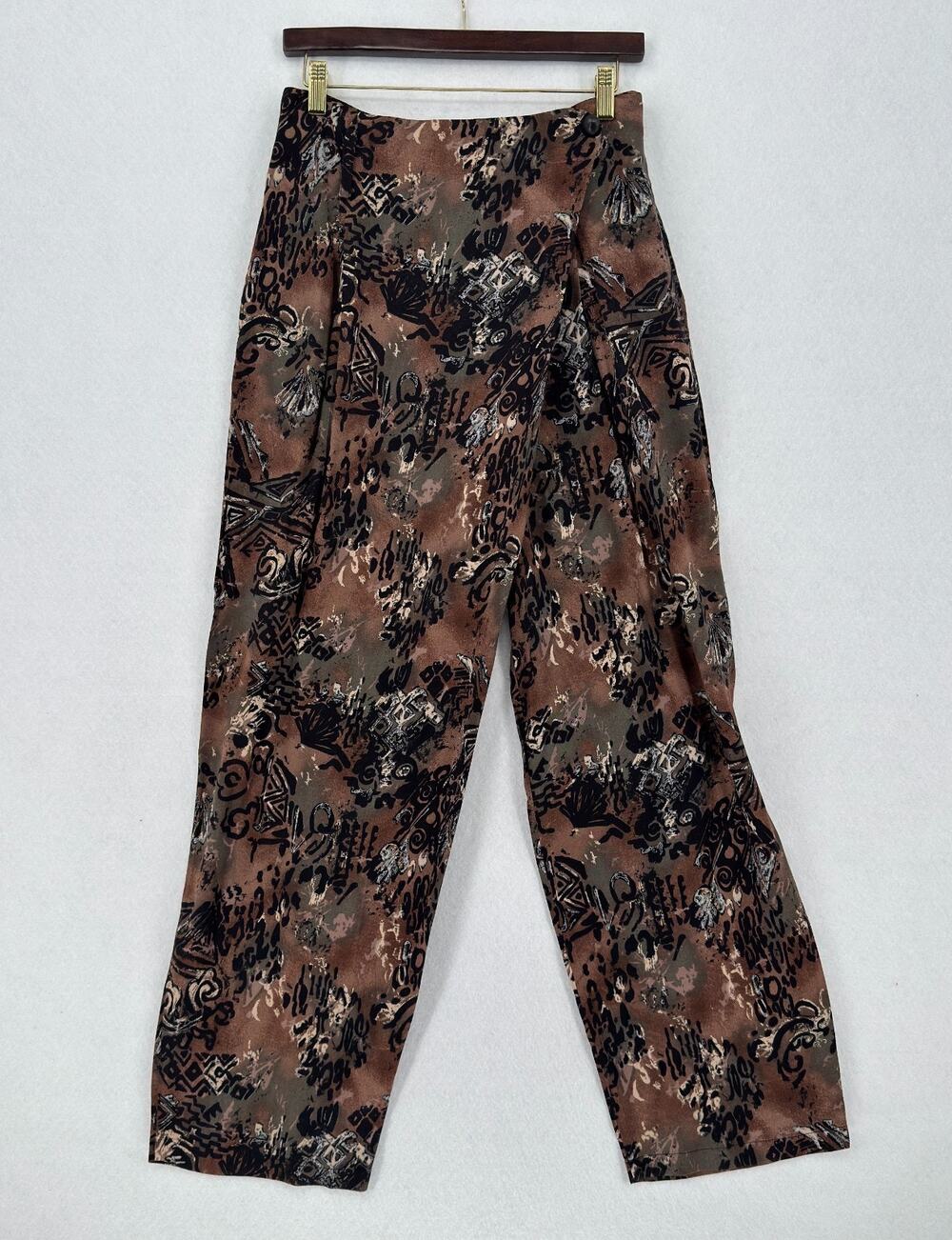 Ann Ferriday Los Angeles Vintage Brown Artsy Wide Leg Wrap Trouser Pants Sz L
